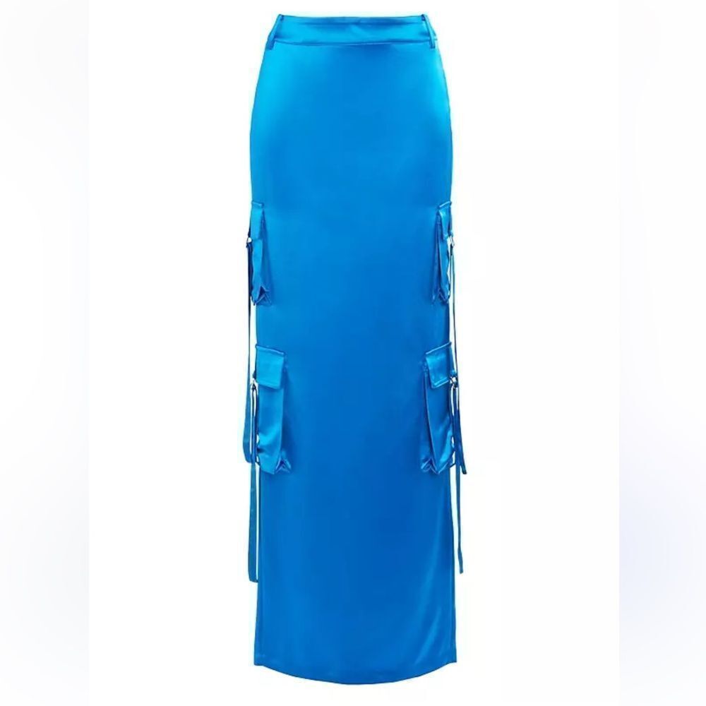 Retrofete Maelie Skirt in Tropical Blue satin cargo maxi sportswear Revolve S